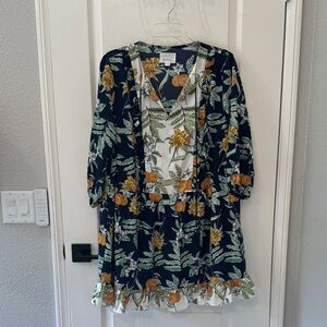 Anthropologie Floral Print Dress with Ruffle Hem
